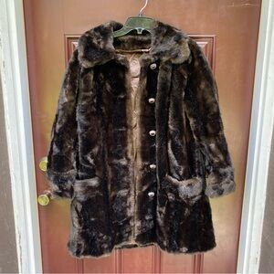 EUC M tissavel Sycamore simulation fur coat dark brown